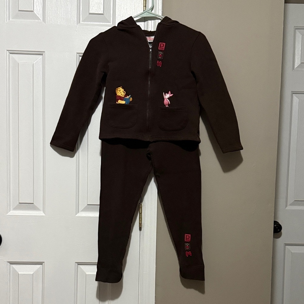 Disney Brown Kids Hoodie & Sweatpants Set with Winnie The Pooh and Piglet